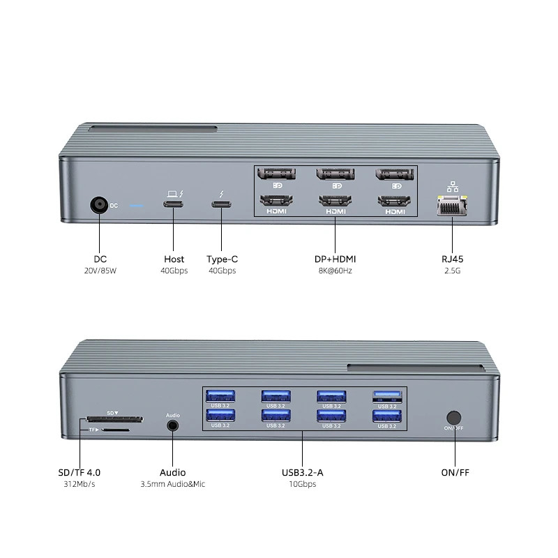 Trạm dock USB C Thunderbolt 3 4 Type C 8 Cổng USB 2.5 Gigabit Ethernet Macbook