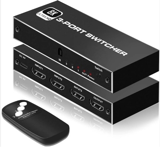 Hdmi 2.1 TV Monitor 3 3 In 1 Out 3 Port 3x1 Mixer Switch IR điều khiển từ xa Nintendo Hdmi 2.1 Switcher