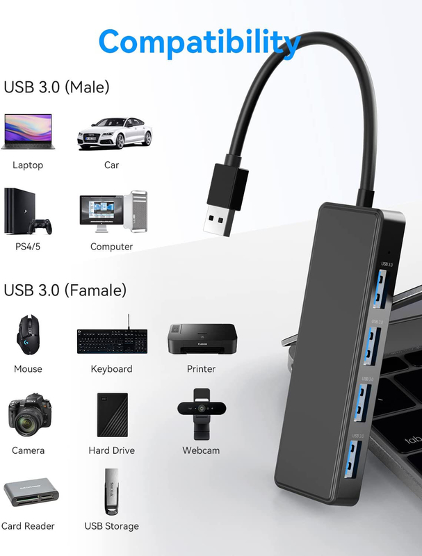 4 6 7 Cổng USB 3.0 Hub cho máy tính xách tay USB A Splitter với cáp mở rộng Cổng nguồn USB