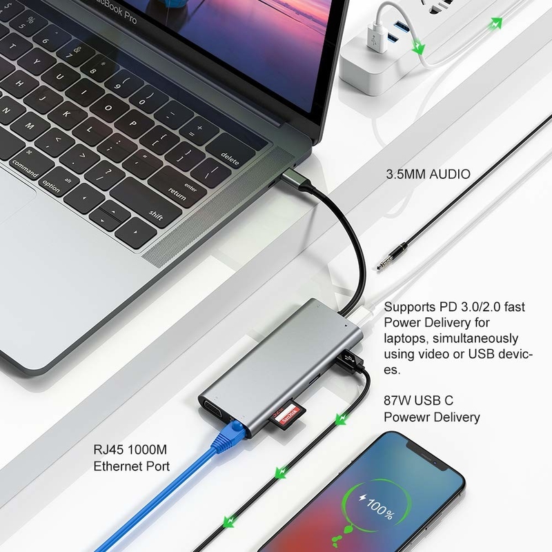 11 trong 1 Type-C Hub Multiport Dock Station Với USB3.0 PD SD / TF 4K HDMI VGA RJ45 Adapter