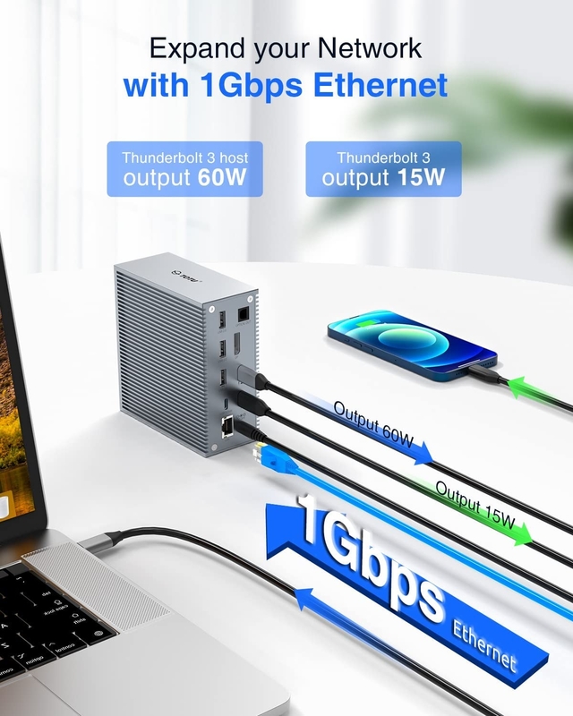 USB C Dock Hdmi 4k 60hz 16 In 1 Docking Station Plug And Play tiện lợi Màu bạc