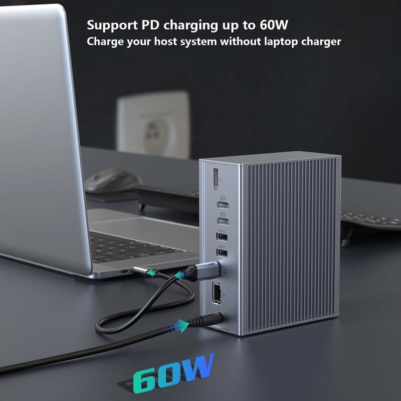 16 trong 1 trạm dock cho máy tính xách tay USB c Adapter Xám 10Gbps Tỷ lệ truyền dữ liệu Cổng hiển thị