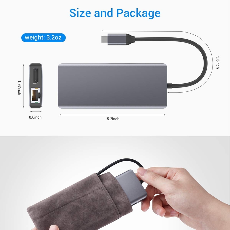 Silver Portable USB C hub adapter đa cổng với HDMI 3.5mm Audio Jack cho MacBook Pro