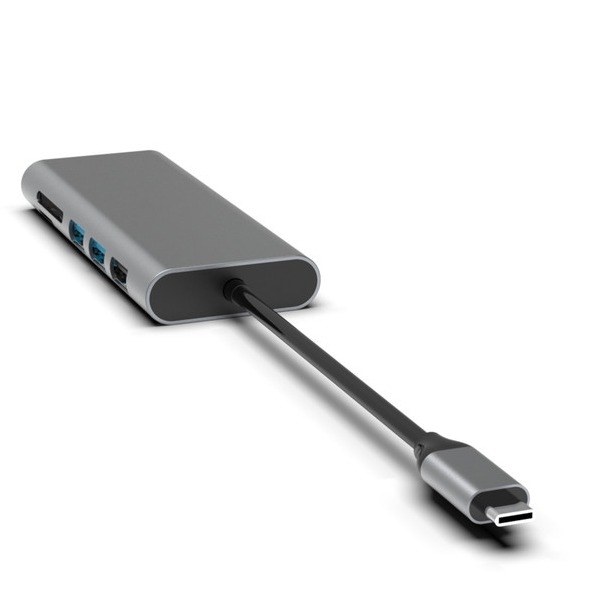 Silver 10-in-1 USB-C Hub với HDMI USB 3.0 Ethernet 3.5mm Audio Jack cho PC và laptop