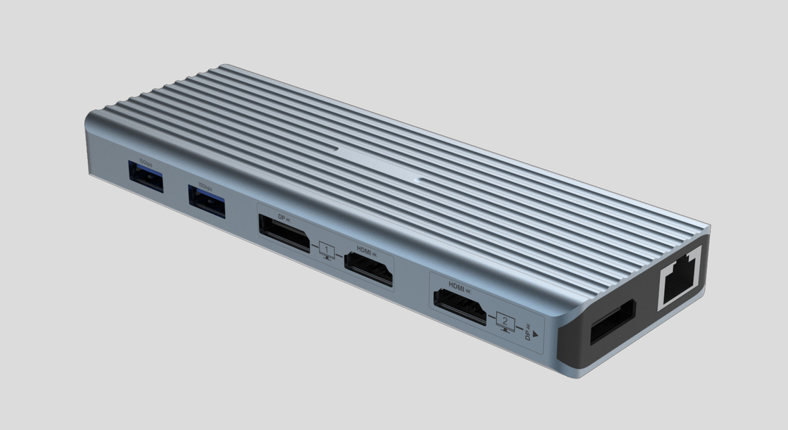 USB 3.1 Type C đến 9 cổng USB3.0 Hub với Gigabit Ethernet RJ45 Lan Port Adapter Xám