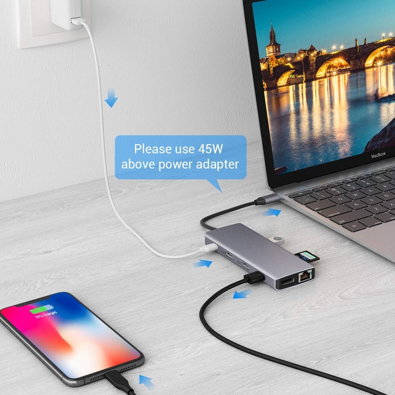 USB A Type C Hdmi Usb Hub Với Tốc độ Chuyển 5Gbps Và Cung cấp điện