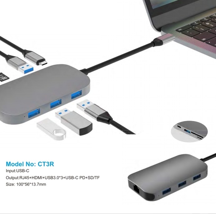 Các trung tâm USB C với cổng PD người đọc thẻ SD cho Windows MacOS Tối đa tốc độ truyền dữ liệu 10Gbps