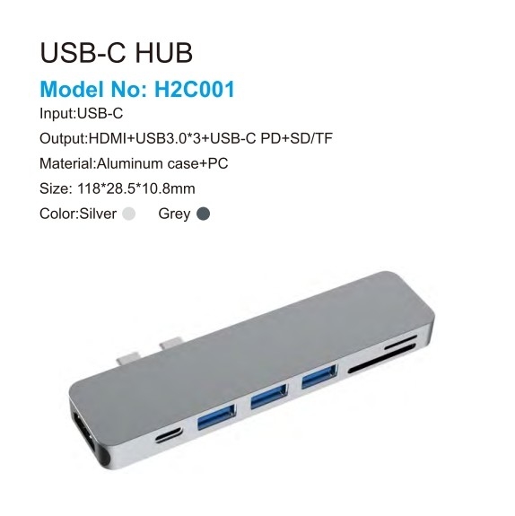 7 trong 1 Dual Type C Hub Usb C Docking Station hỗ trợ đọc thẻ HDMI 4K cho Mackbook Pro