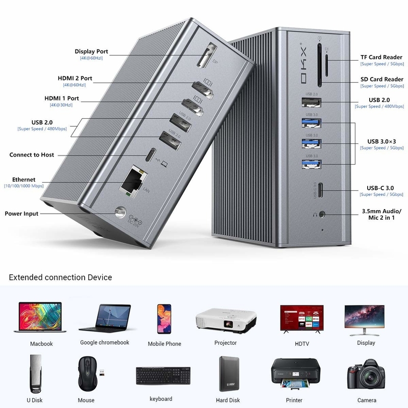 16 trong 1 USB C Thunderbolt 3 Docking Station cho máy tính xách tay Macbook