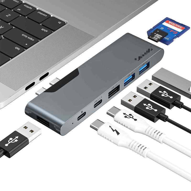 7 trong 2 Docking Station Usb C Thunderbolt Hub HDMI 4K Card Reader Cho Macbook Pro