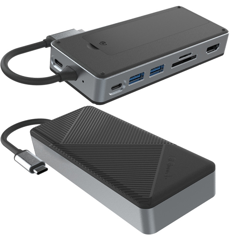 8-in-1 cổng USB C Docking Station Fits M.2 NVMe / SATA SSD với diaplaylink và quạt làm mát
