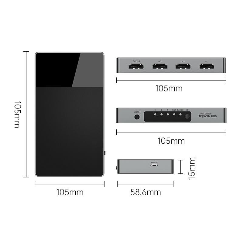 Đen Xám Hdmi 4k Switch Splitter 3 In 1 Out HDMI Switch Hỗ trợ từ xa 3D 4K 1080P