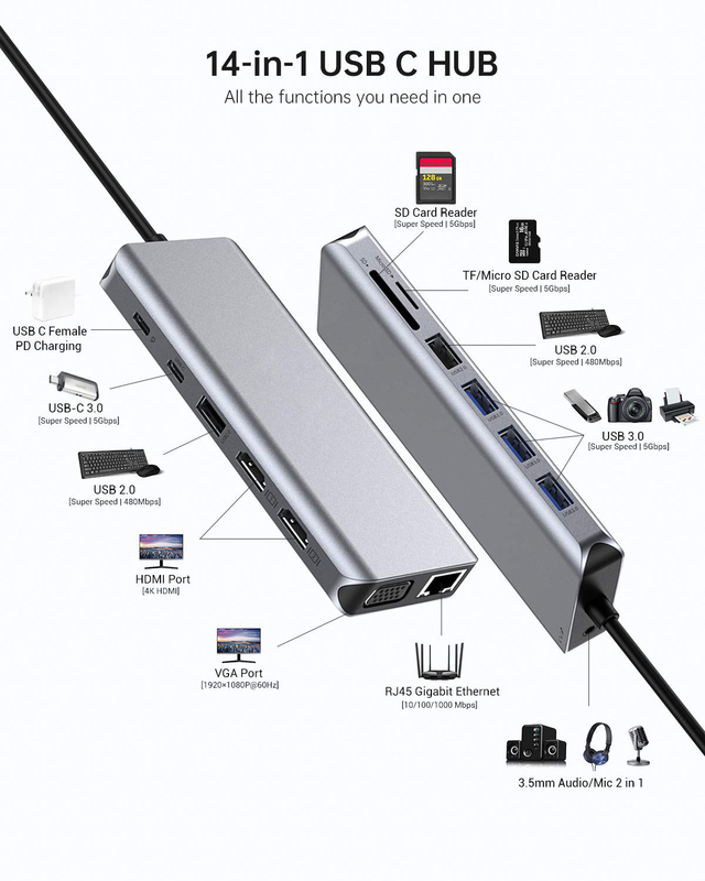 USB 3.0 Hub Extension Type A Male To Female Data Cord với nguồn điện USB C Hub Extra Long