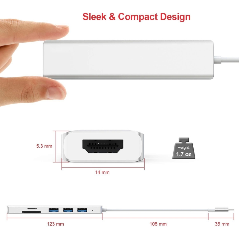 6 cổng Usb-C Hub Splitter Usb-C Expander Portable Usb Adapter Multiport Data Hub
