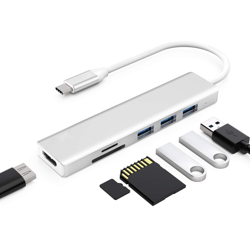 6 cổng Usb-C Hub Splitter Usb-C Expander Portable Usb Adapter Multiport Data Hub