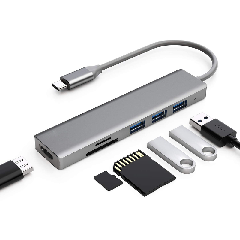 6 cổng Usb-C Hub Splitter Usb-C Expander Portable Usb Adapter Multiport Data Hub