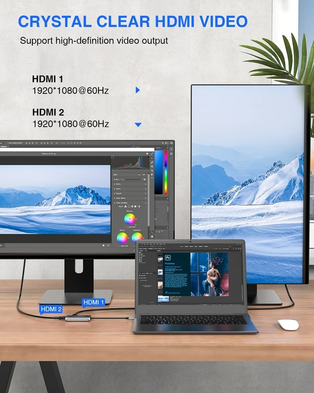 4 trong 1 USB C Adapter 2 cổng HDMI đến USB3.0 Thunder