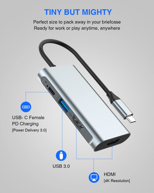 4 trong 1 USB C Adapter 2 cổng HDMI đến USB3.0 Thunder