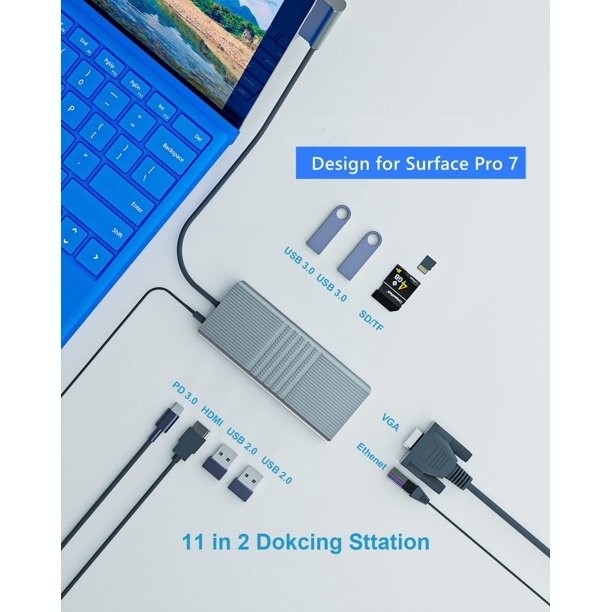 8 trong 1 USB Hub Rj45 Docking Station Type C đến RJ45 Port/USB3.0/PD/H-D-M-I/Card