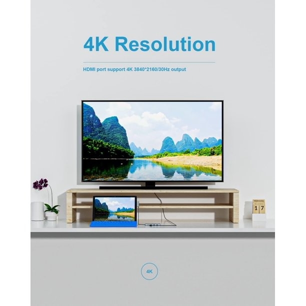 8 trong 1 USB Hub Rj45 Docking Station Type C đến RJ45 Port/USB3.0/PD/H-D-M-I/Card