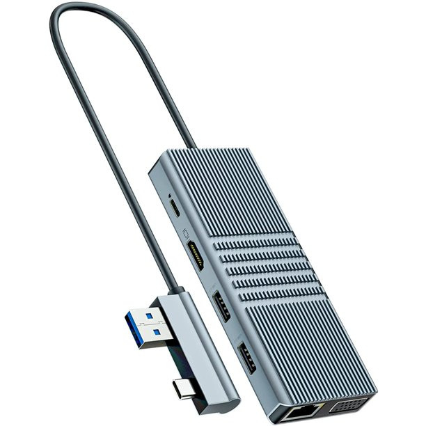 8 trong 1 USB Hub Rj45 Docking Station Type C đến RJ45 Port/USB3.0/PD/H-D-M-I/Card