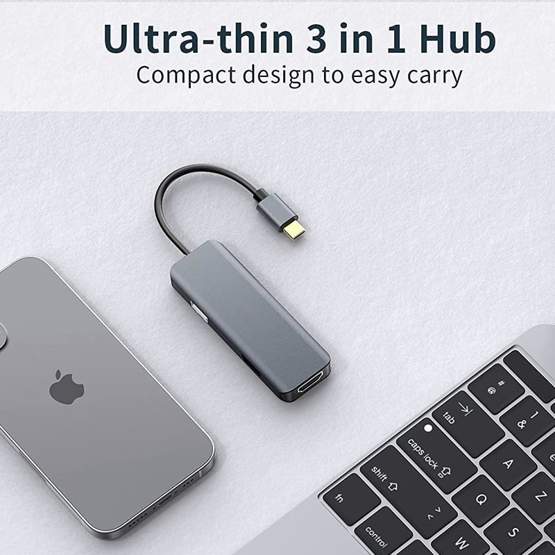 Bộ điều khiển USB C Dock Hub nhôm USB C Adapter 3 In 1 Dongle với HDMI 4K