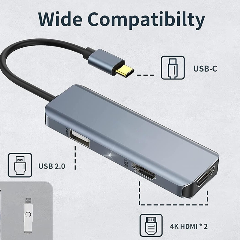 Cấp dẫn USB C kép 3 trong 1 Dongle 4K HDMI Docking Station tương thích MacBook Pro