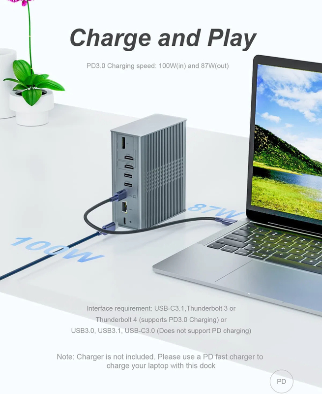 Máy tính xách tay USB C Docking Station Triple Monitor 16-In-1 USB C Dock With Displaylink