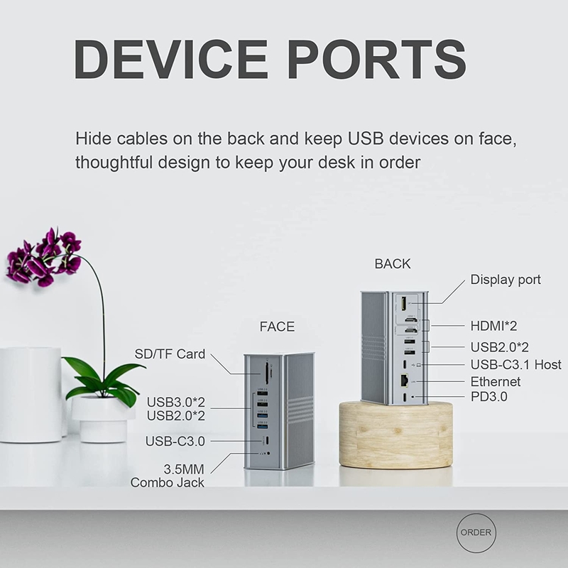 Máy tính xách tay USB C Docking Station Triple Monitor 16-In-1 USB C Dock With Displaylink