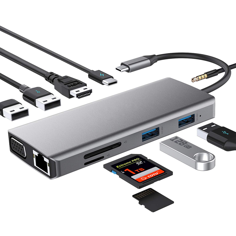 USB C Rj45 Adapter 12 In 1 USB C Hub Type-C To PD HDMI USB3.0 USB2.0 USB-C SD TF