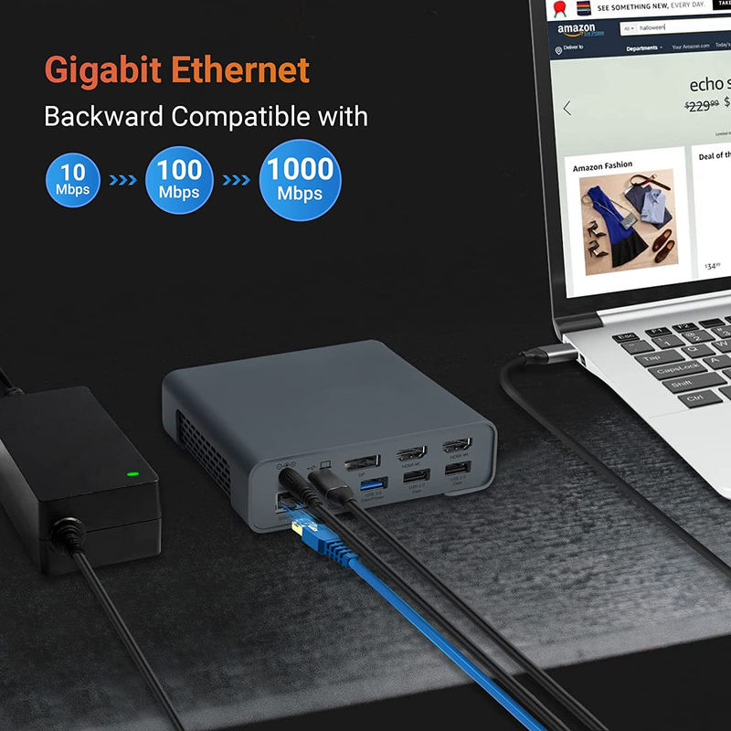 Docking USB Hub Adapter USB Type-C 4K 60hz Kiểm tra HDMI Ethernet RJ45 Trạm dock