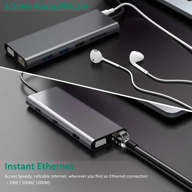 14 In 1 USB C Hub Docking Type C Hub Usb Type C HDMI 2 Triple Display Docking Station VGA 4K