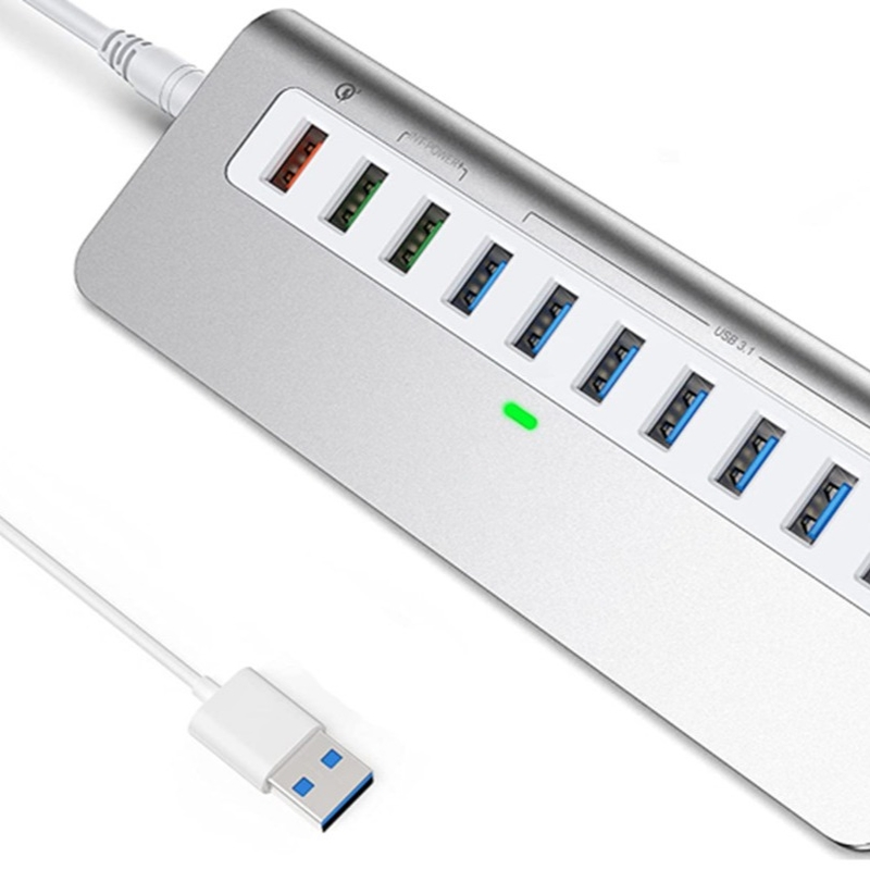 7-in-1 USB-A Hub với DC JACKI USB 3.0 Type A 10Gbps cho máy tính xách tay và PC