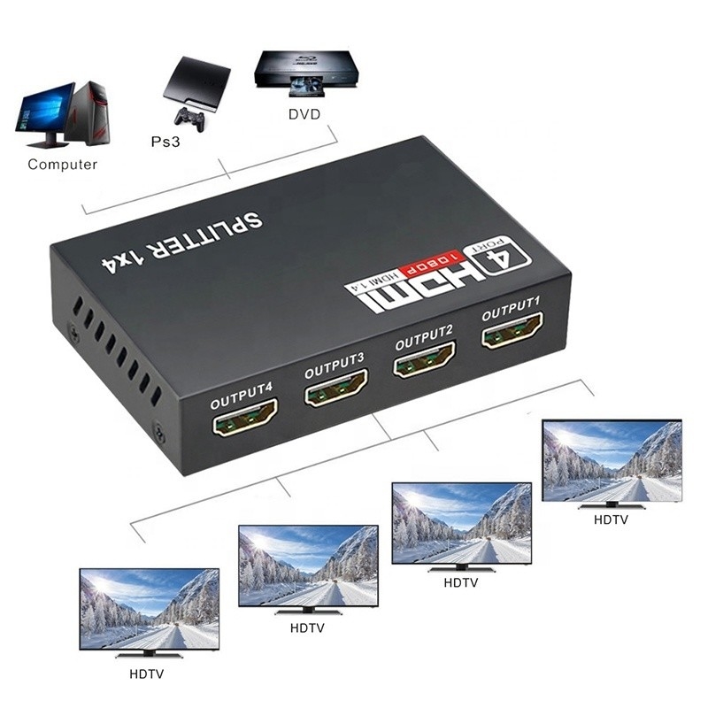 Chuyên nghiệp HDMI Splitter 1x4 Full HD 3D 1080P 4 cổng Chuyển đổi cho TV nữ-nữ