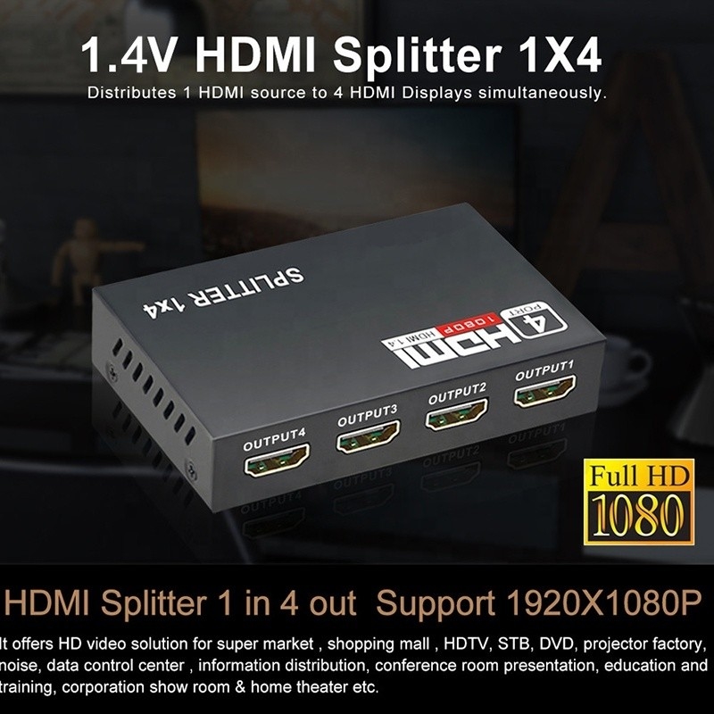 Chuyên nghiệp HDMI Splitter 1x4 Full HD 3D 1080P 4 cổng Chuyển đổi cho TV nữ-nữ
