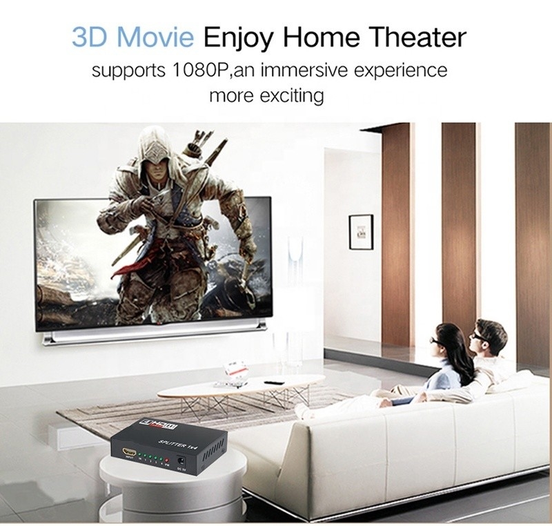 Chuyên nghiệp HDMI Splitter 1x4 Full HD 3D 1080P 4 cổng Chuyển đổi cho TV nữ-nữ