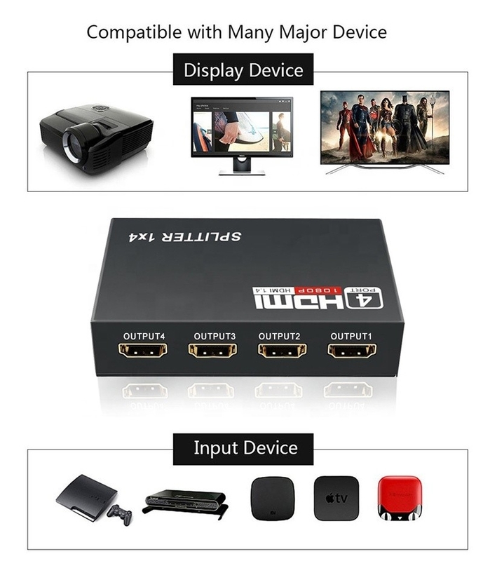 Chuyên nghiệp HDMI Splitter 1x4 Full HD 3D 1080P 4 cổng Chuyển đổi cho TV nữ-nữ