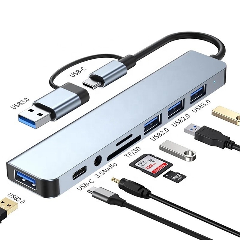 8-In-1 USB 3.0 Hub 3 * USB 2.0 3.5mm Audio SD / TF Card Reader Output để truyền dữ liệu và sạc
