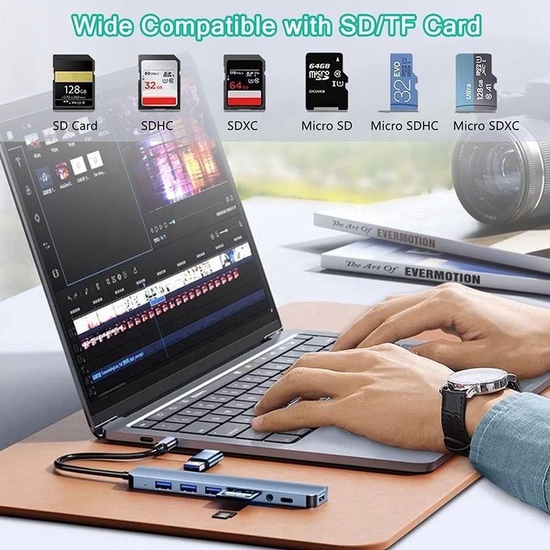 8-In-1 USB 3.0 Hub 3 * USB 2.0 3.5mm Audio SD / TF Card Reader Output để truyền dữ liệu và sạc