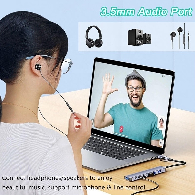 8-In-1 USB 3.0 Hub 3 * USB 2.0 3.5mm Audio SD / TF Card Reader Output để truyền dữ liệu và sạc