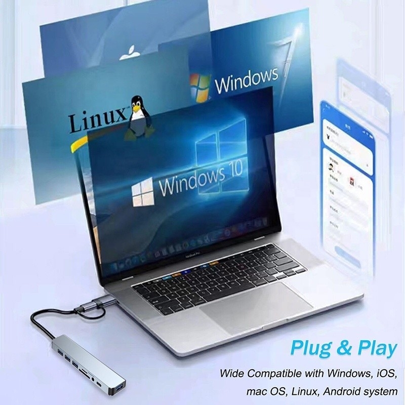8-In-1 USB 3.0 Hub 3 * USB 2.0 3.5mm Audio SD / TF Card Reader Output để truyền dữ liệu và sạc