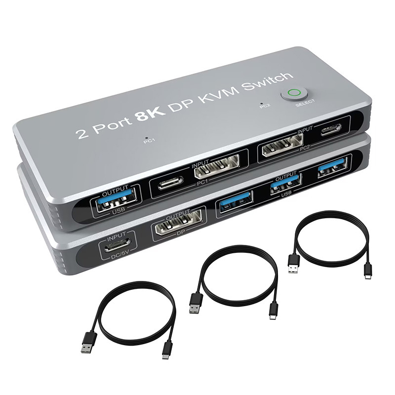 2-Port Displayport và USB KVM Switch 4K 144Hz 8K 60Hz 1.4 với giao diện USB 1.4 DP