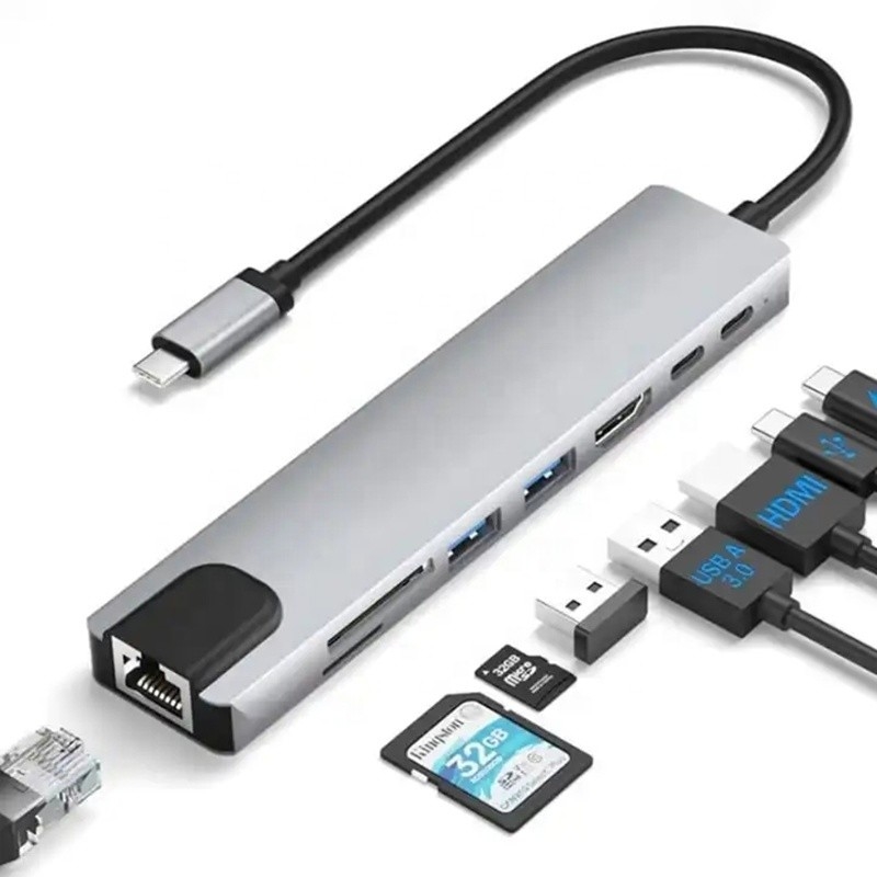 Bộ chuyển đổi đa cổng 8 trong 1 USB Type C Hub đa năng cho đa nhiệm và truyền dữ liệu