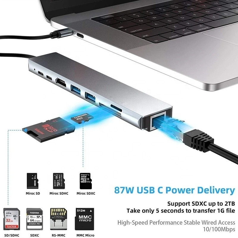 Bộ chuyển đổi đa cổng 8 trong 1 USB Type C Hub đa năng cho đa nhiệm và truyền dữ liệu