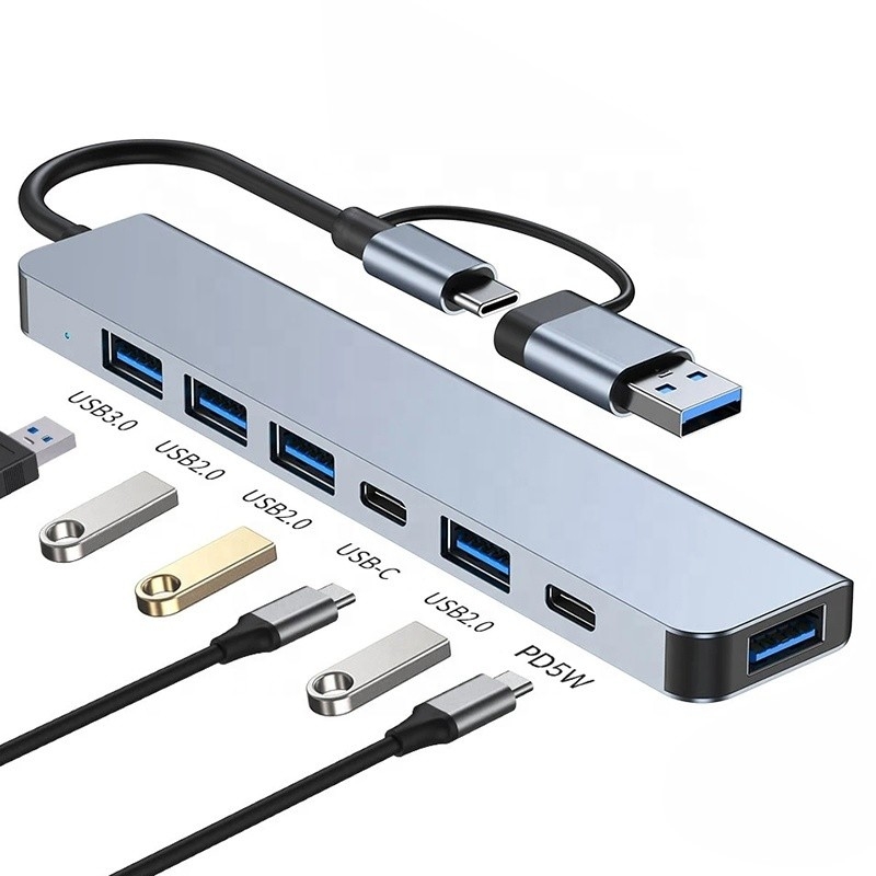 Đồng nhôm 7 trong 1 USB Splitter cho máy tính xách tay máy tính để bàn PC chấp nhận được OEM / ODM