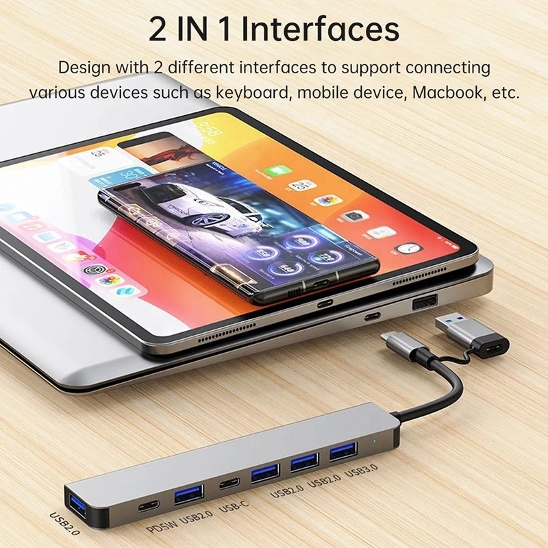Đồng nhôm 7 trong 1 USB Splitter cho máy tính xách tay máy tính để bàn PC chấp nhận được OEM / ODM