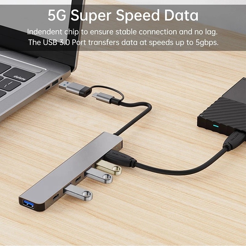 Đồng nhôm 7 trong 1 USB Splitter cho máy tính xách tay máy tính để bàn PC chấp nhận được OEM / ODM