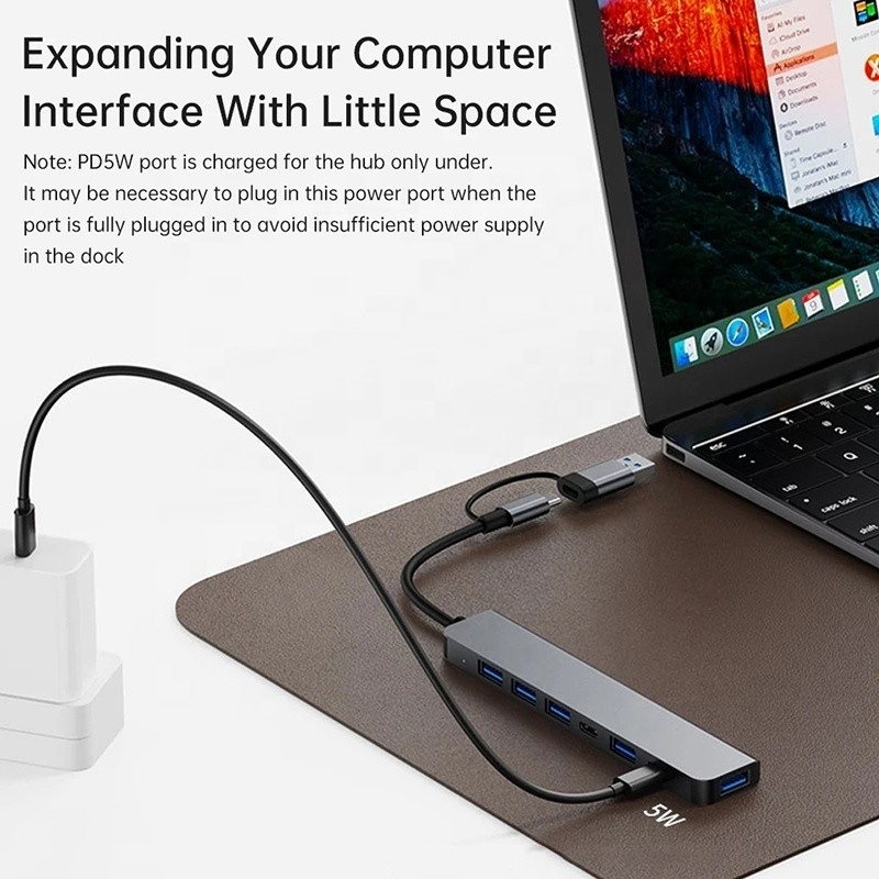 Đồng nhôm 7 trong 1 USB Splitter cho máy tính xách tay máy tính để bàn PC chấp nhận được OEM / ODM