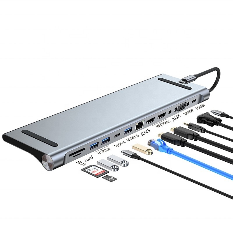 12 trong 1 USB-C Type-C Docking Station để sạc truyền dữ liệu và chức năng loa