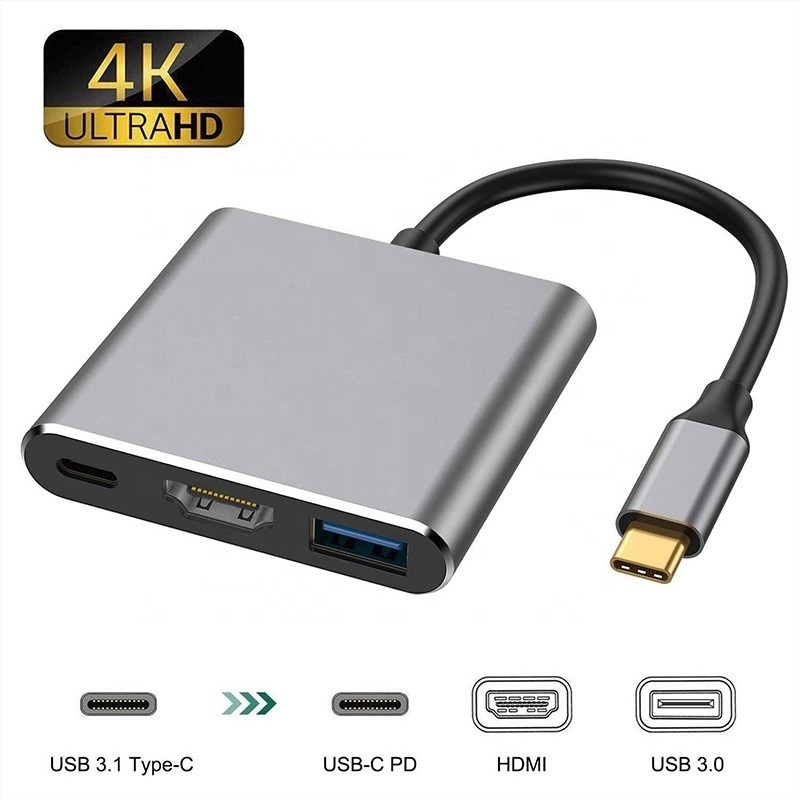 3-in-1 USB C Type C Multi-function Hub đến USB-C PD HDMI USB 3.0 Adapter Converter Cable